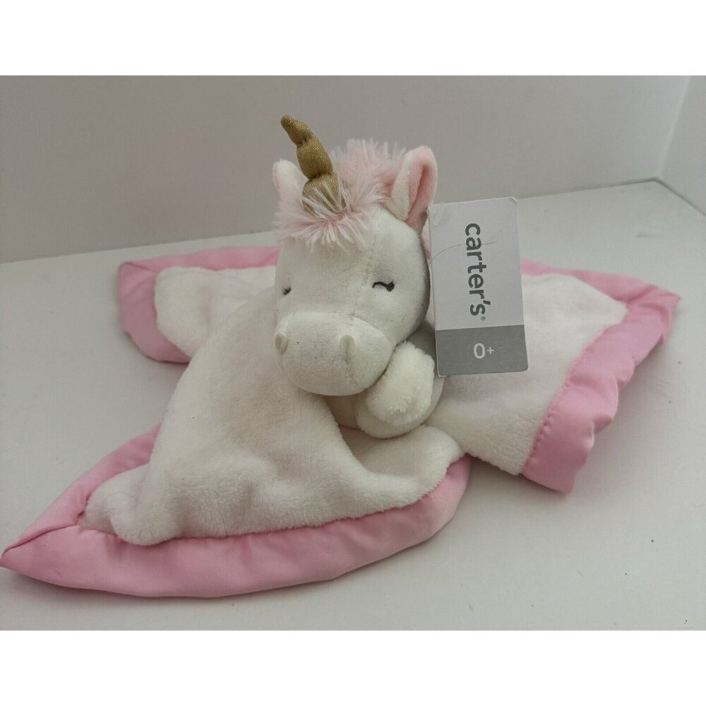 Carters Security Blanket White Unicorn Pink Mane Fleece Blanket Baby Lovey New